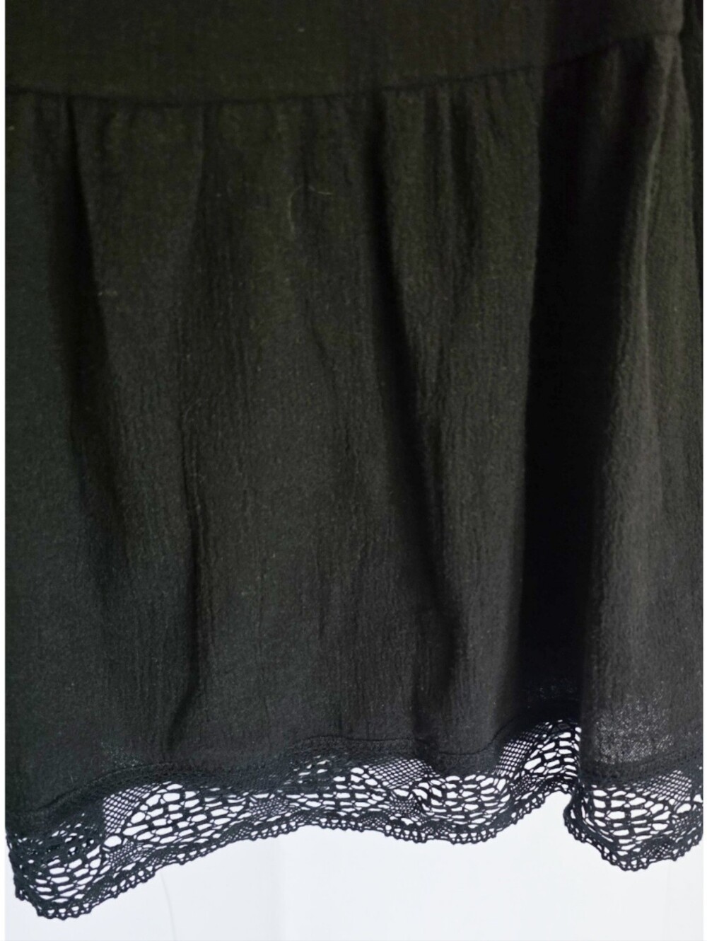 FREE PEOPLE Frill Seeker Black Lace-Trim Detail Ruffle Drop Waist Dress L - Picture 7 of 11